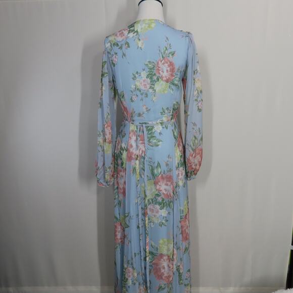 Yumi Kim Heart's Delight Blue Juliette Maxi Wrap Dress Long Sleeve Size Small - Picture 5 of 5